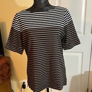 Karen Scott Black and White Striped Short Sleeve Top